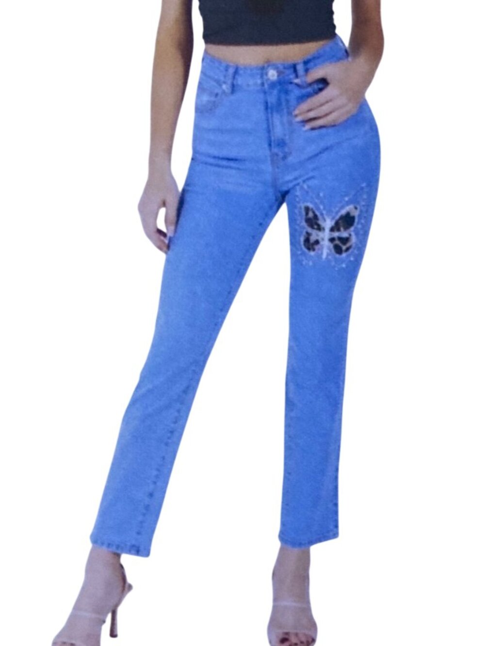 Lilac Sunset Embezzled Butterfly High Waist Jeans - Size: 13